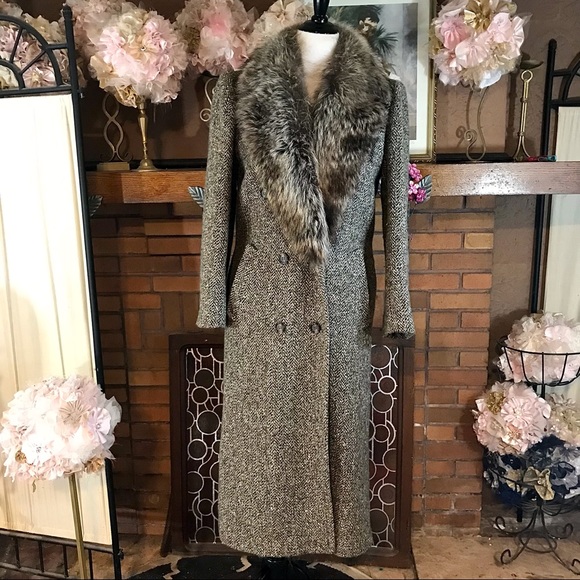 Vintage Jackets & Blazers - VINTAGE CHRISTOPHER KENT WOOL & FOX FUR COAT (10)